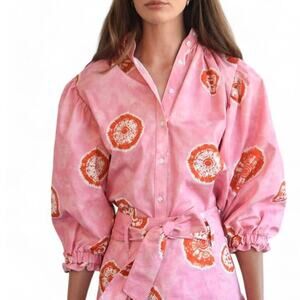 Never A Wallflower Elastic Collar Top Tie Dye Pink Orange Small SnNEW NWT
